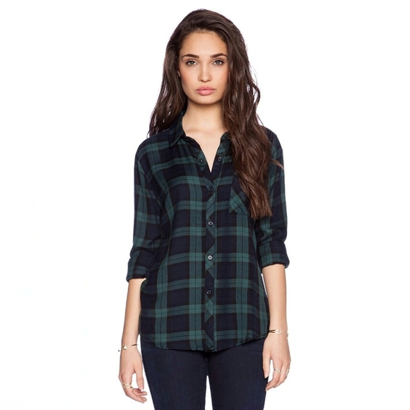 Rails Hunter Button Down Forest Green Navy Blue Plaid Flannel Size Medium - Picture 1 of 7